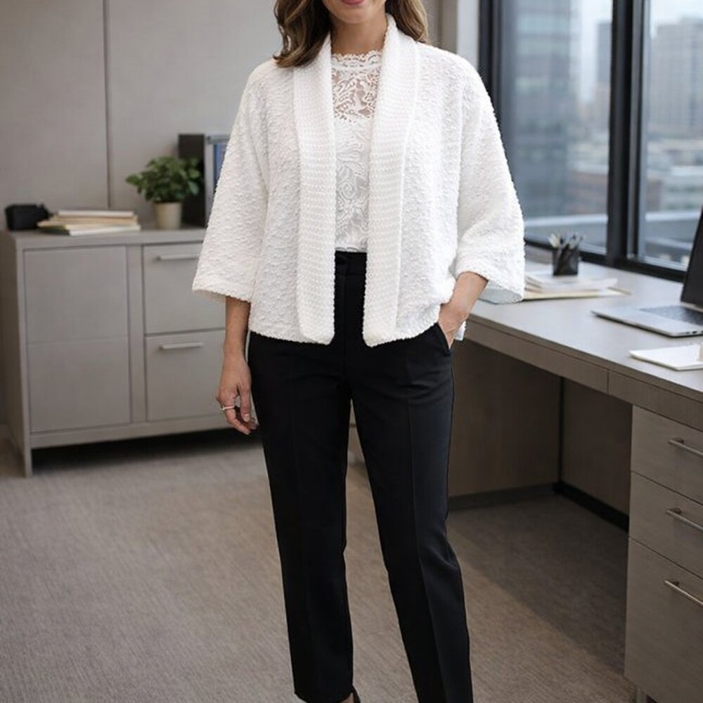 Hand Crafted Chunky Knit White Crop Sweater Kimono Cardigan Boho Chic Essential